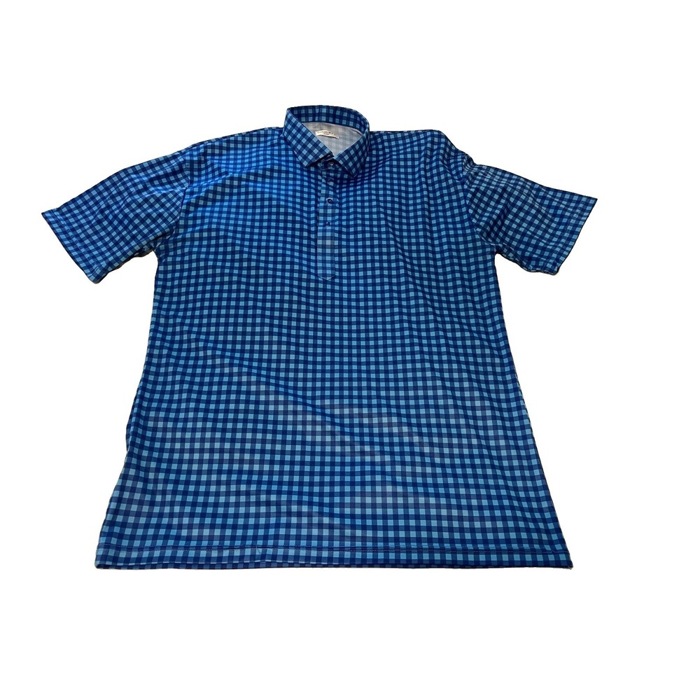Collars & Co Dress Collar Polo Shirt Men's 2XL Blue Gingham Short Sleeve